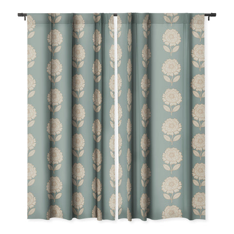 Iveta Abolina Floral Beige Teal Blackout Window Curtain