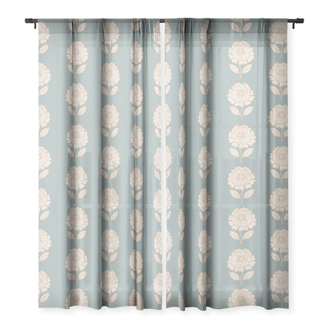 Iveta Abolina Floral Beige Teal Sheer Window Curtain