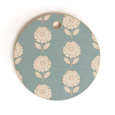 Iveta Abolina Floral Beige Teal Cutting Board Round