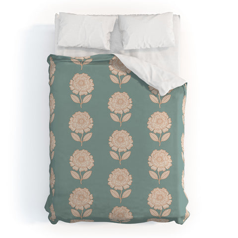 Iveta Abolina Floral Beige Teal Duvet Cover