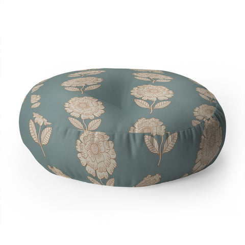 Iveta Abolina Floral Beige Teal Floor Pillow Round
