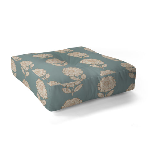 Iveta Abolina Floral Beige Teal Floor Pillow Square