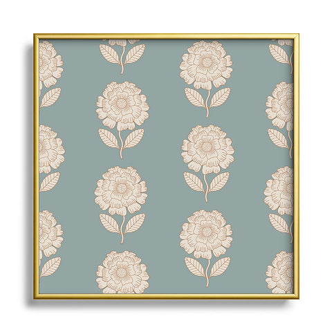 Iveta Abolina Floral Beige Teal Square Metal Framed Art Print