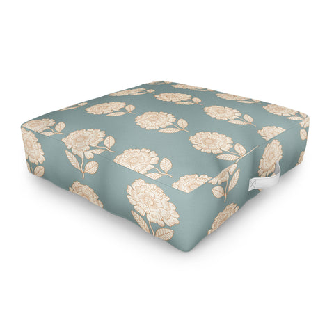 Iveta Abolina Floral Beige Teal Outdoor Floor Cushion