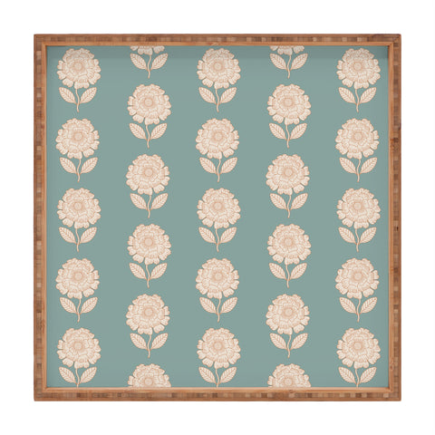 Iveta Abolina Floral Beige Teal Square Tray