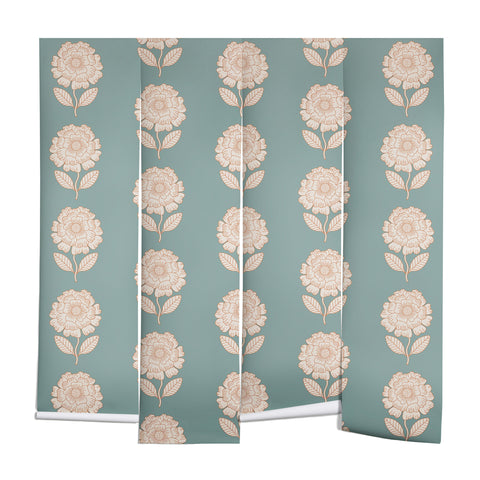Iveta Abolina Floral Beige Teal Wall Mural