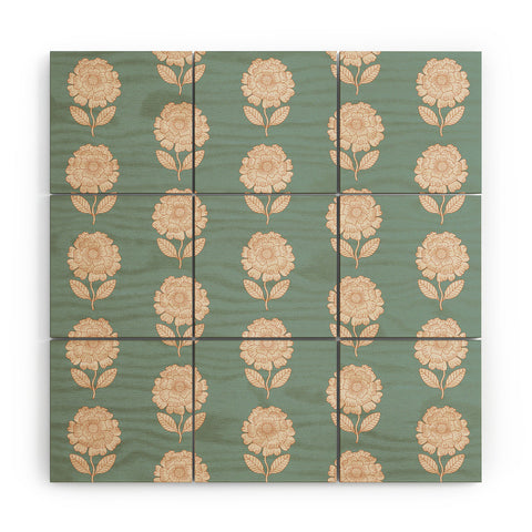 Iveta Abolina Floral Beige Teal Wood Wall Mural