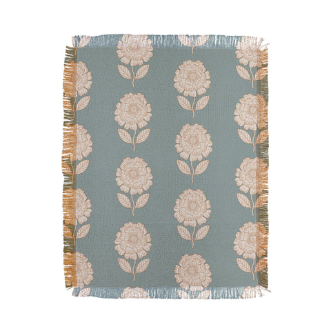 Iveta Abolina Floral Beige Teal Throw Blanket