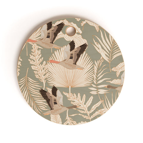 Iveta Abolina Geese and Palm Sage Cutting Board Round