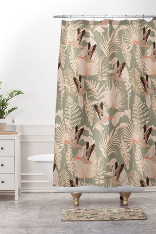 Iveta Abolina Geese and Palm Sage Shower Curtain And Mat
