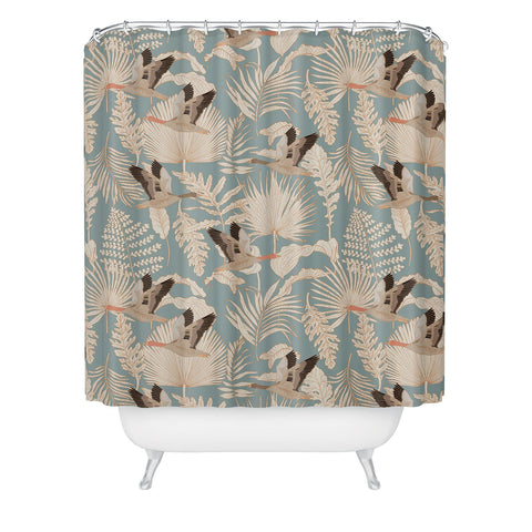 Iveta Abolina Geese and Palm Teal Shower Curtain