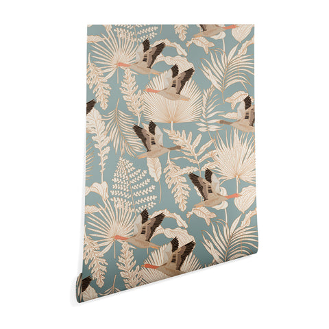 Iveta Abolina Geese and Palm Teal Wallpaper