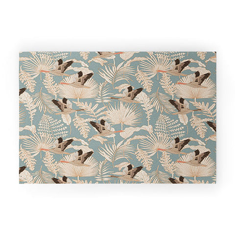 Iveta Abolina Geese and Palm Teal Welcome Mat