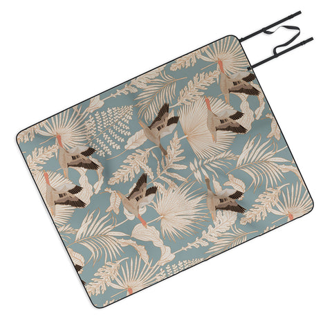 Iveta Abolina Geese and Palm Teal Picnic Blanket