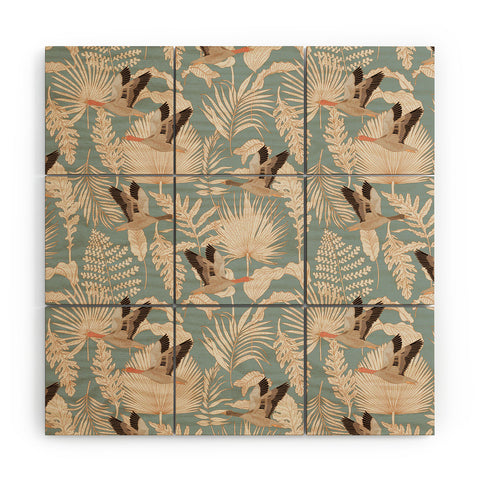 Iveta Abolina Geese and Palm Teal Wood Wall Mural