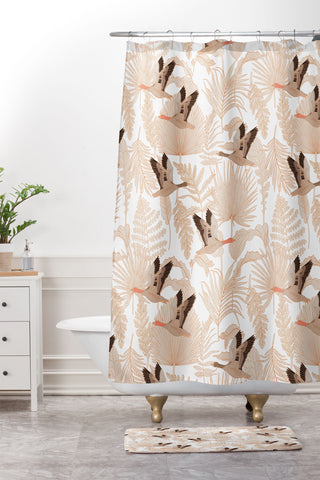 Iveta Abolina Geese and Palm White Shower Curtain And Mat