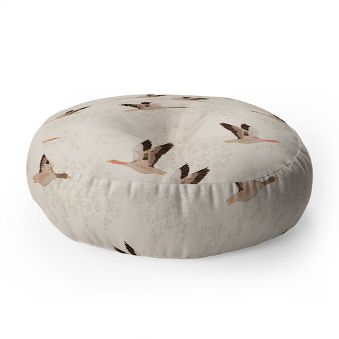 Iveta Abolina Geese Light Cream Floor Pillow Round