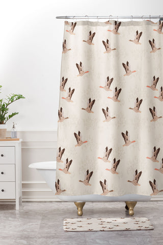 Iveta Abolina Geese Light Cream Shower Curtain And Mat