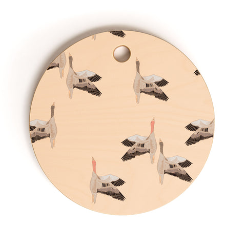 Iveta Abolina Geese Vertical Peach Cutting Board Round