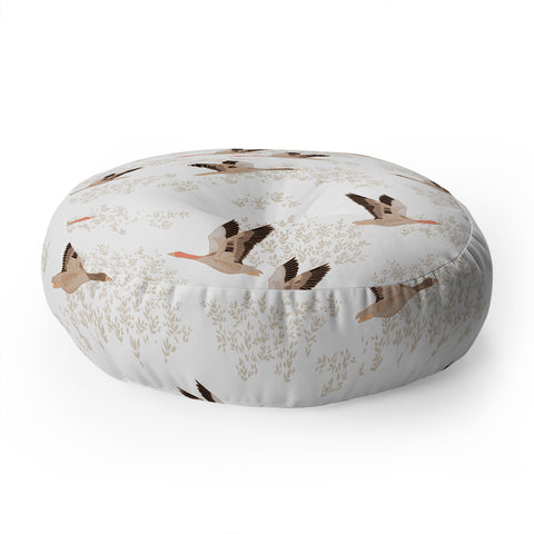 Iveta Abolina Geese White Floor Pillow Round