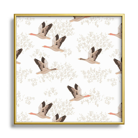 Iveta Abolina Geese White Square Metal Framed Art Print