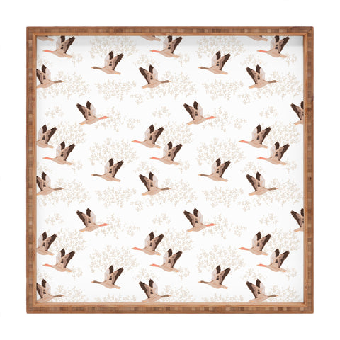 Iveta Abolina Geese White Square Tray