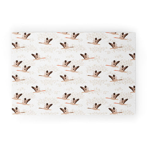 Iveta Abolina Geese White Welcome Mat