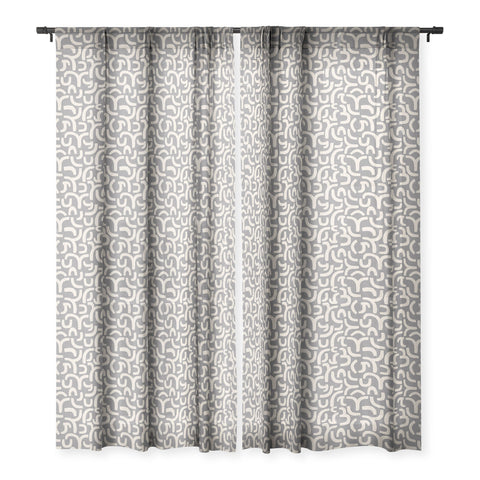 Iveta Abolina Geometric Lines Vintage Grey Sheer Window Curtain