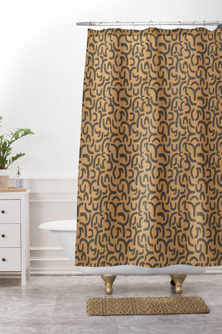 Iveta Abolina Geometric Lines Vintage Linen Shower Curtain And Mat