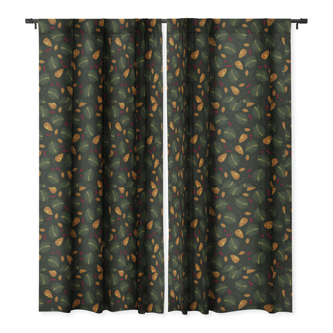 Iveta Abolina Golden Pine Cones Blackout Window Curtain
