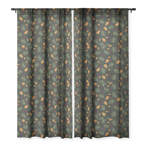 Iveta Abolina Golden Pine Cones Sheer Window Curtain