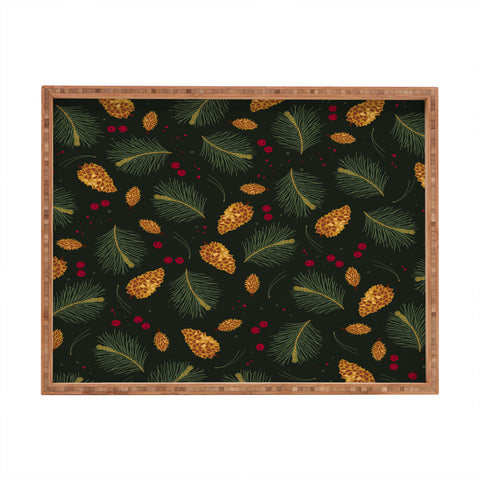 Iveta Abolina Golden Pine Cones Rectangular Tray
