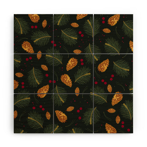 Iveta Abolina Golden Pine Cones Wood Wall Mural