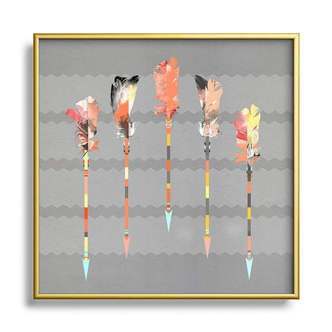 Iveta Abolina Gray Pastel Feathers Metal Square Framed Art Print