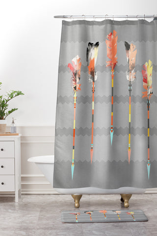 Iveta Abolina Gray Pastel Feathers Shower Curtain And Mat