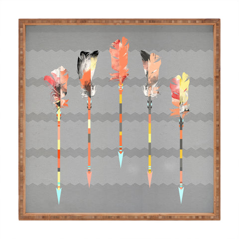 Iveta Abolina Gray Pastel Feathers Square Tray