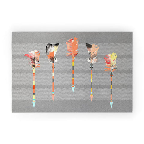 Iveta Abolina Gray Pastel Feathers Welcome Mat