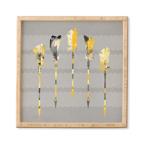 Iveta Abolina Gray Yellow Feathers Framed Wall Art