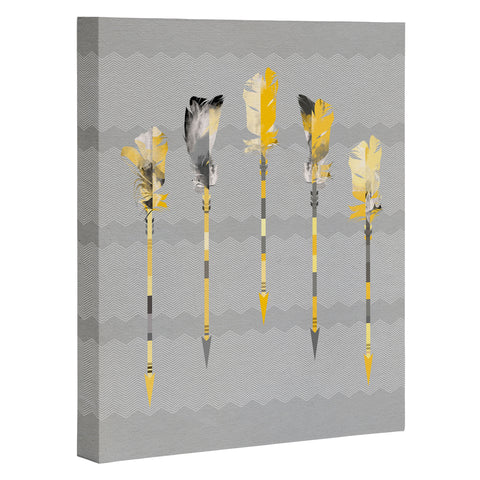 Iveta Abolina Gray Yellow Feathers Art Canvas