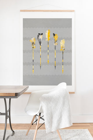 Iveta Abolina Gray Yellow Feathers Art Print And Hanger