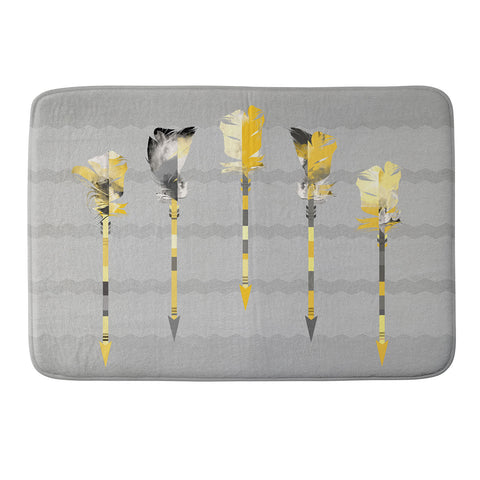 Iveta Abolina Gray Yellow Feathers Memory Foam Bath Mat