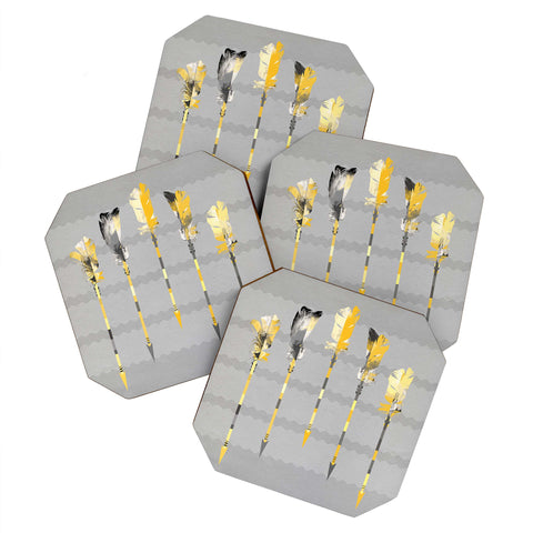 Iveta Abolina Gray Yellow Feathers Coaster Set
