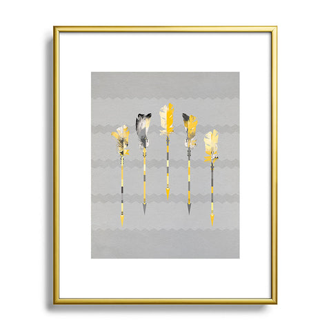 Iveta Abolina Gray Yellow Feathers Metal Framed Art Print