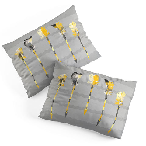Iveta Abolina Gray Yellow Feathers Pillow Shams