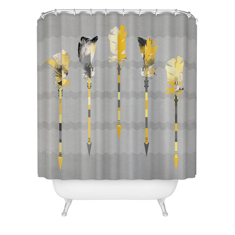 Iveta Abolina Gray Yellow Feathers Shower Curtain
