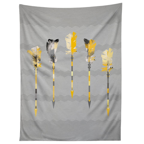 Iveta Abolina Gray Yellow Feathers Tapestry