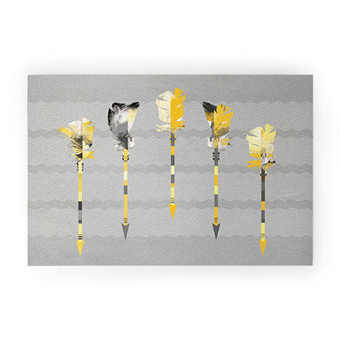 Iveta Abolina Gray Yellow Feathers Welcome Mat