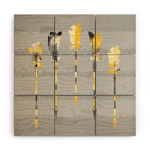 Iveta Abolina Gray Yellow Feathers Wood Wall Mural