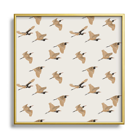 Iveta Abolina Herons Tan Cream Square Metal Framed Art Print