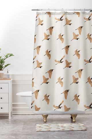 Iveta Abolina Herons Tan Cream Shower Curtain And Mat
